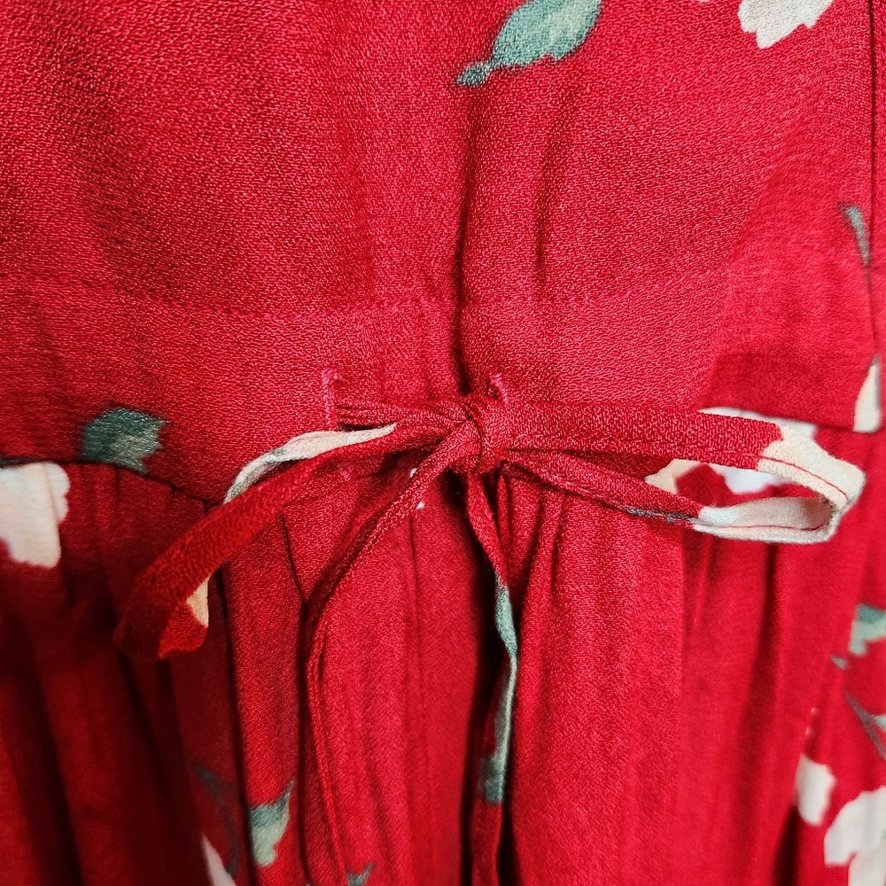 Christy Dawn Crimson Floral Dawn Dress V Neck Crossover Midi Size XS - Picture 6 of 10